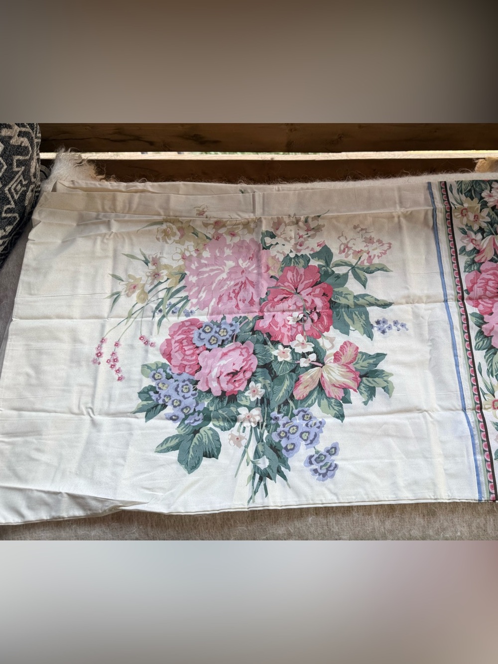 Vintage 70s Wamsutta 100% Cotton Floral Ticking Pillowcase NOS